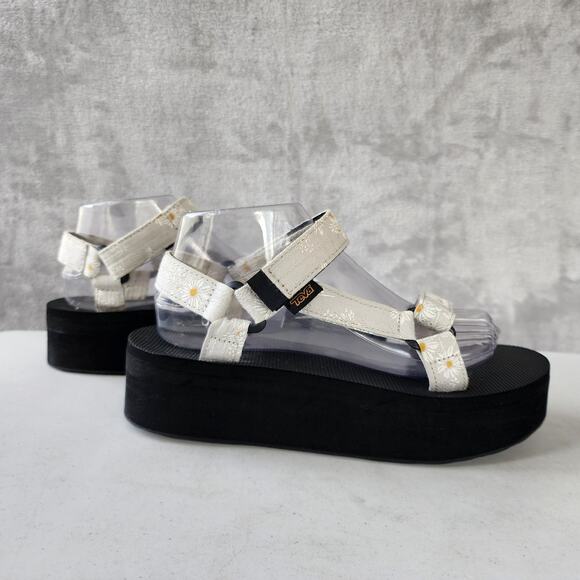 Teva Sandals Womens Size 9 Daisy Flower Print Flatform Universal Gloriosa Vegan - Picture 1 of 12